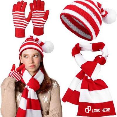 3-Piece Christmas Winter Accessory Set (Gloves, Scarf & Hat)