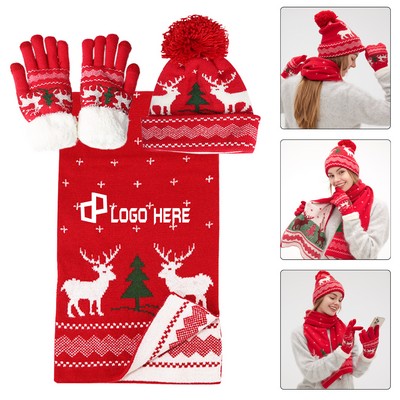 Christmas Warm Scarf 3-Piece Set